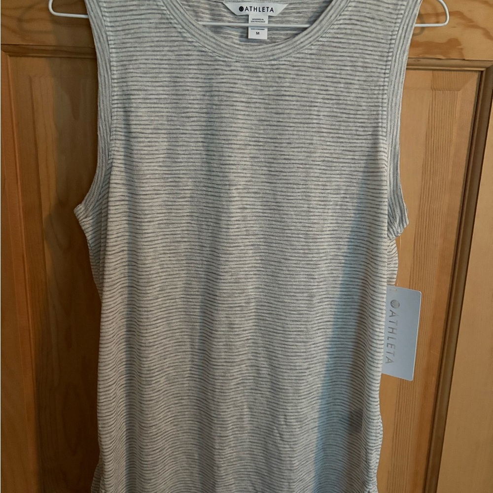 Athleta Light Gray Striped Muscle Tee